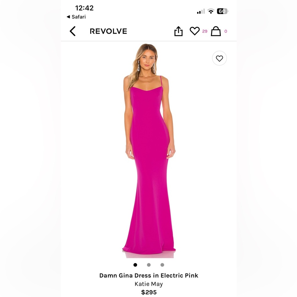 Gus is pink gown low back “damn Gina dress” from revolve